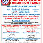 Join the Fun!! – Join our Royal Palm Chapter 2019 Flash Mob Formation Team!! – Classes in the Fun Cha & Salsa Routines Continue in August & September, until we Perform in 3 Malls on Saturday, September 21! – Come Dance with Us or Watch!!