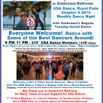 Don’t Miss Our December Chapter Social Dances! – Tuesday, December 10 at Goldcoast Ballroom, Coconut Creek, FL — Thursday, December 19 at The Delray Ballroom, Delray Beach, FL —  Saturday, December 28 at Star Ballroom, Pompano Beach, FL