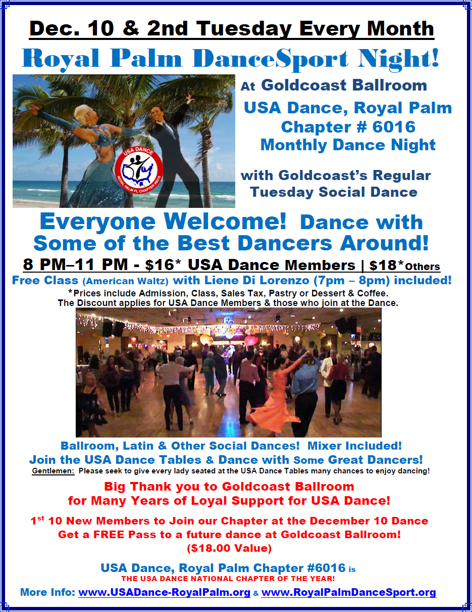 December 10, 2019 - USA Dance Royal Palm Night at Goldcoast Ballroom