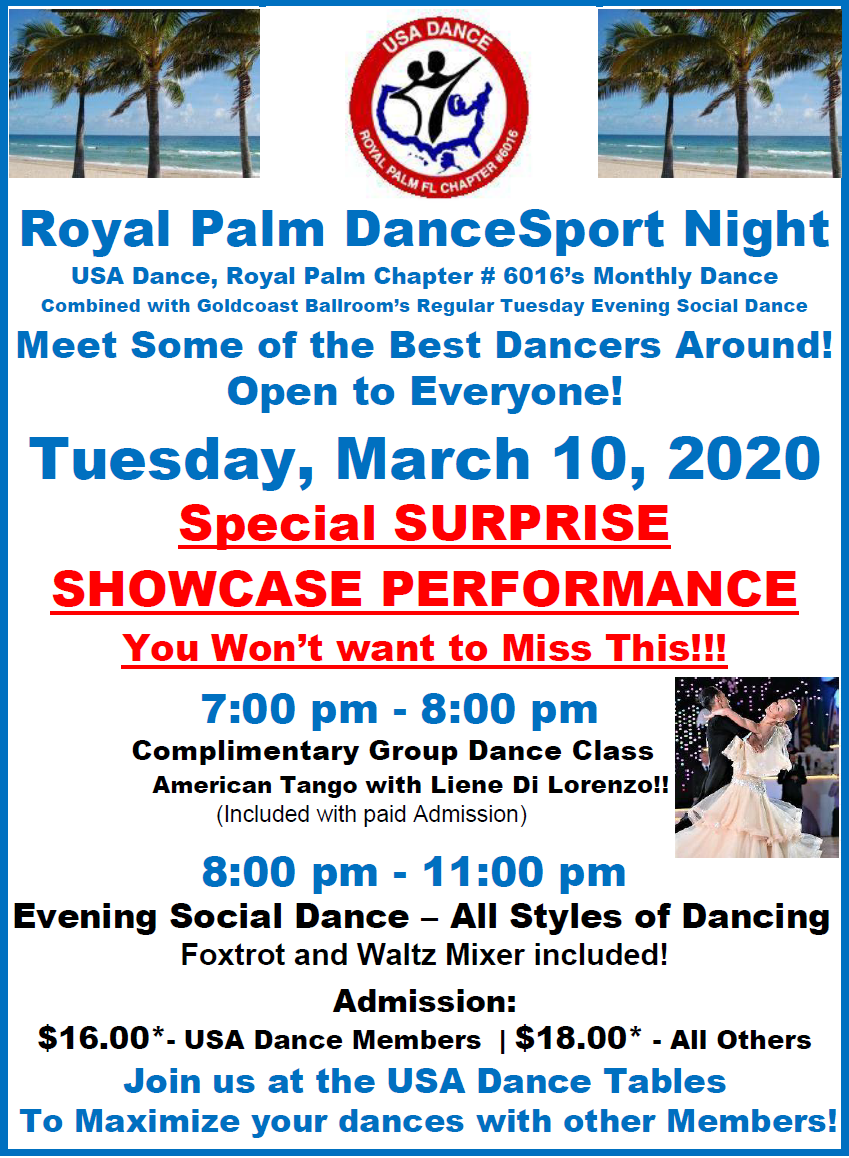 March 10, 2020 - Royal Palm DanceSport Night - with Special Surprise Showcase Performance!!
