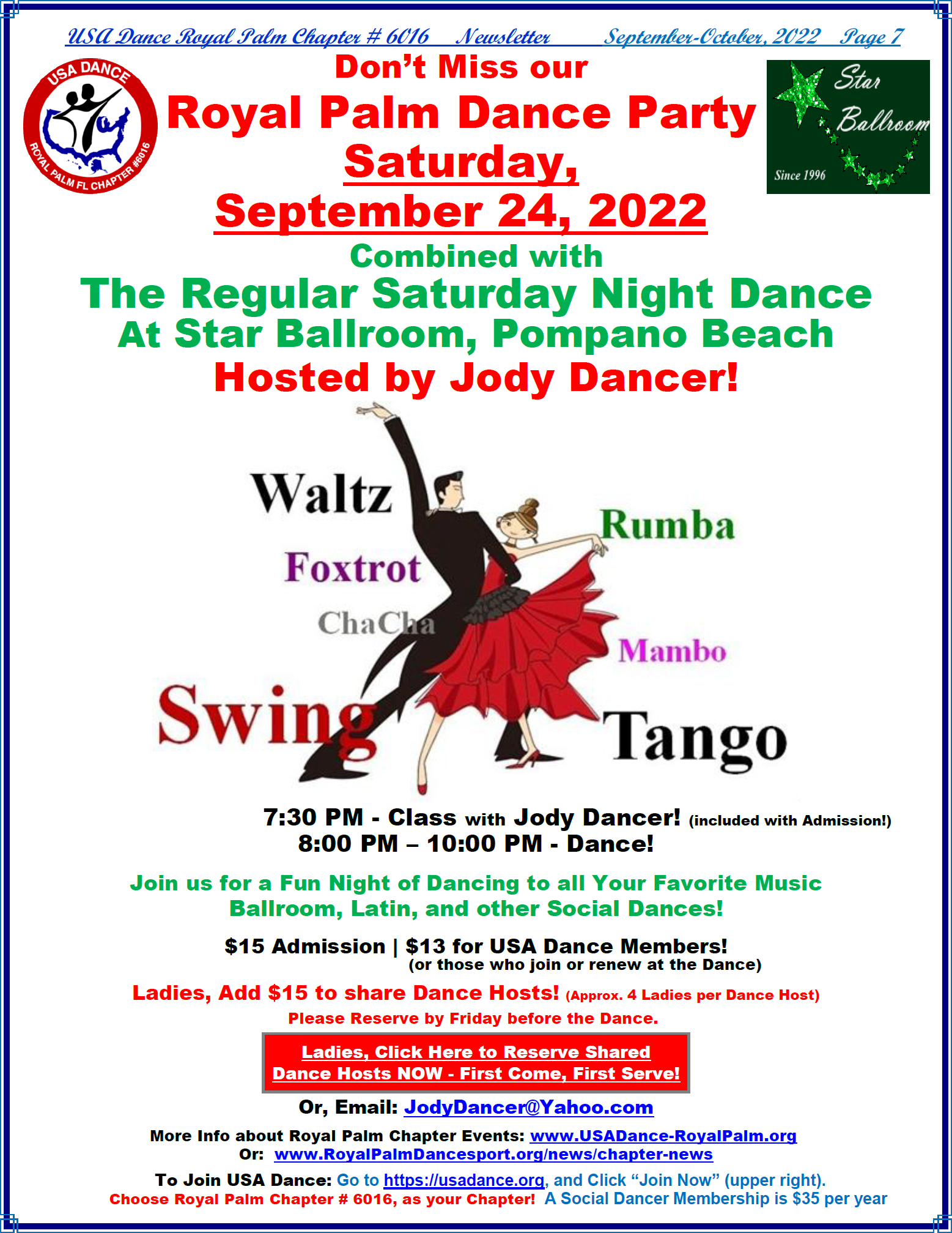 6 - September 24, 2022 Chapter Dance at Star Ballroom
