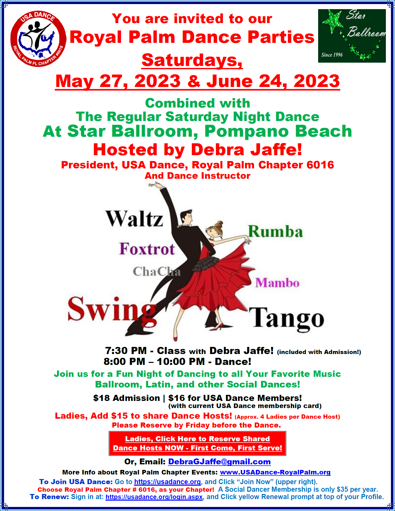 May 27 & June 24 - Royal Palm Chapter Dances at Star Ballroom - Pompano Beach