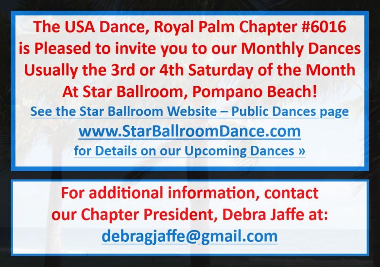 Royal Palm Chapter Monthly Social Dances - at Star Ballroom, Pompano Beach